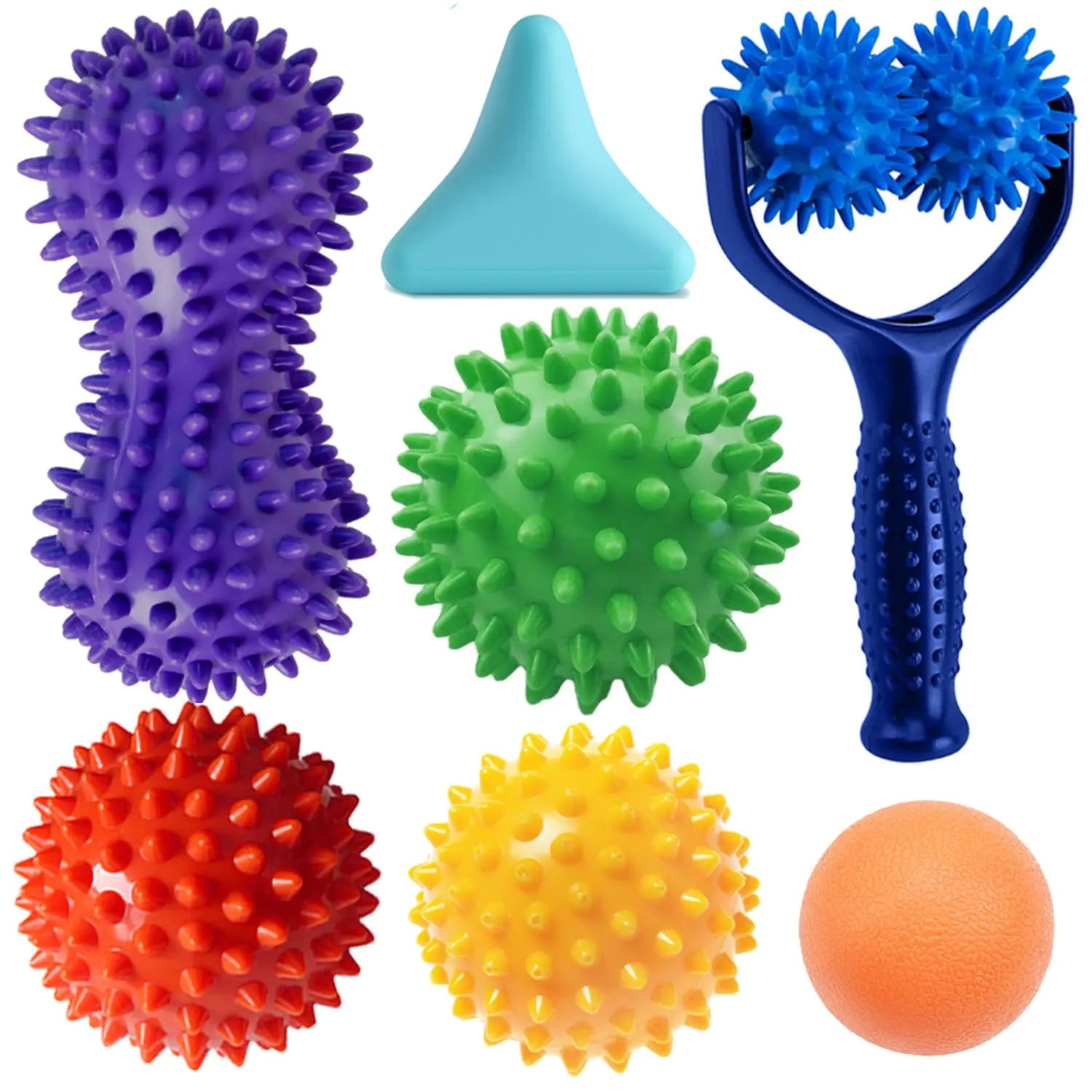 Massage Ball Set for Myofascial Trigger Point Release & Deep Tissue Massage Kit of 7-3 Sizes Spiky Massage Balls Peanut Ball 1 Hand Roller Ball1 Trigger Point Massager1 Massage Lacrosse Ball