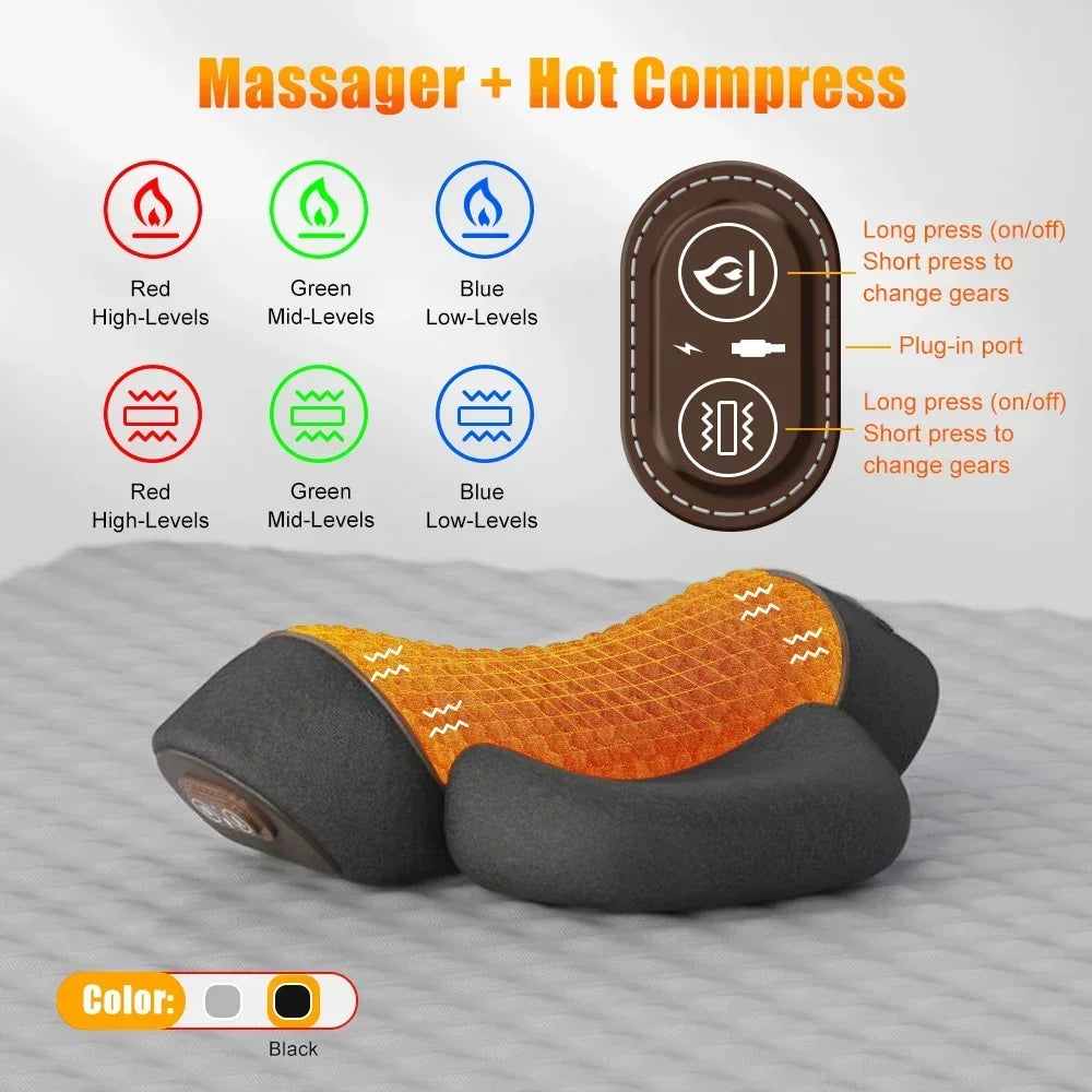 Electric neck massager showing USB charging and battery life