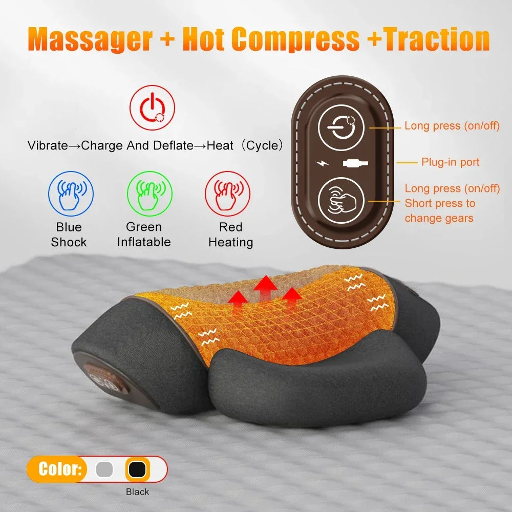 Electric neck massager packaging showing product specifications