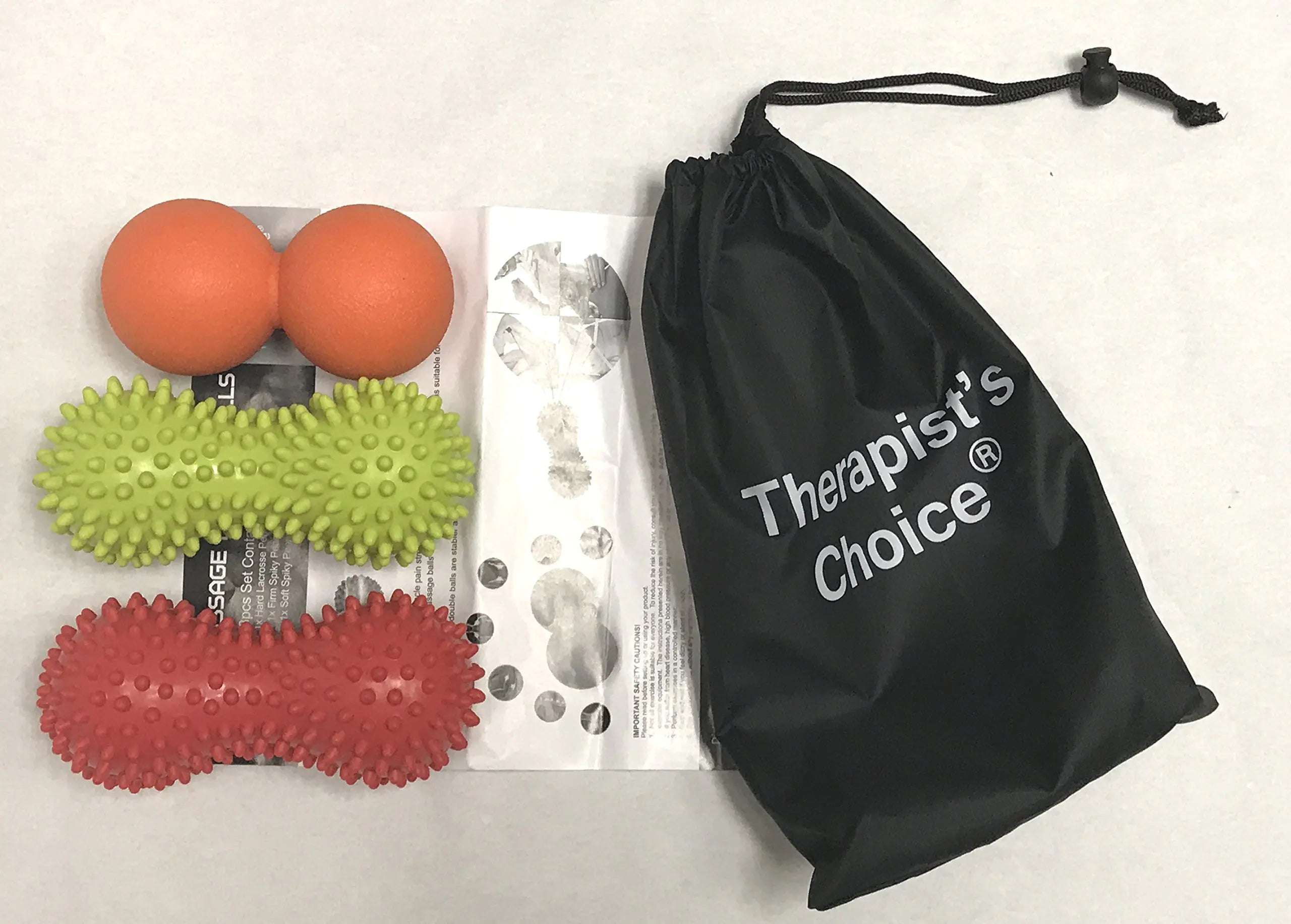 Therapists Choice® 3 Pack Peanut Ball Massage Kit- 2 Spiky Massage Peanut Balls(1 x Hard & 1 x Soft) 1 x Double Peanut Massage Lacrosse Balls Stress Reflexology Porcupine Sensory Ball Set